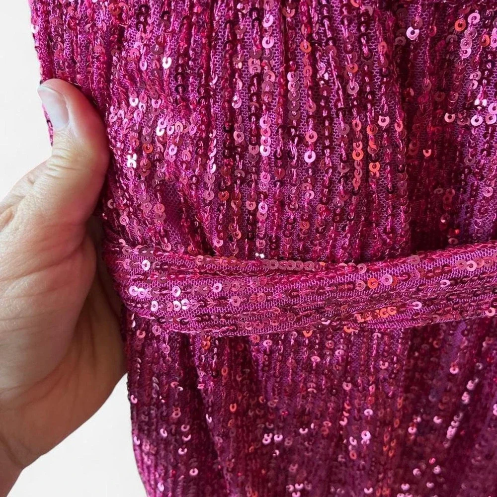 Free People hot pink sequin wrap romper tie waist Sz‎ XS #girlhoodcore